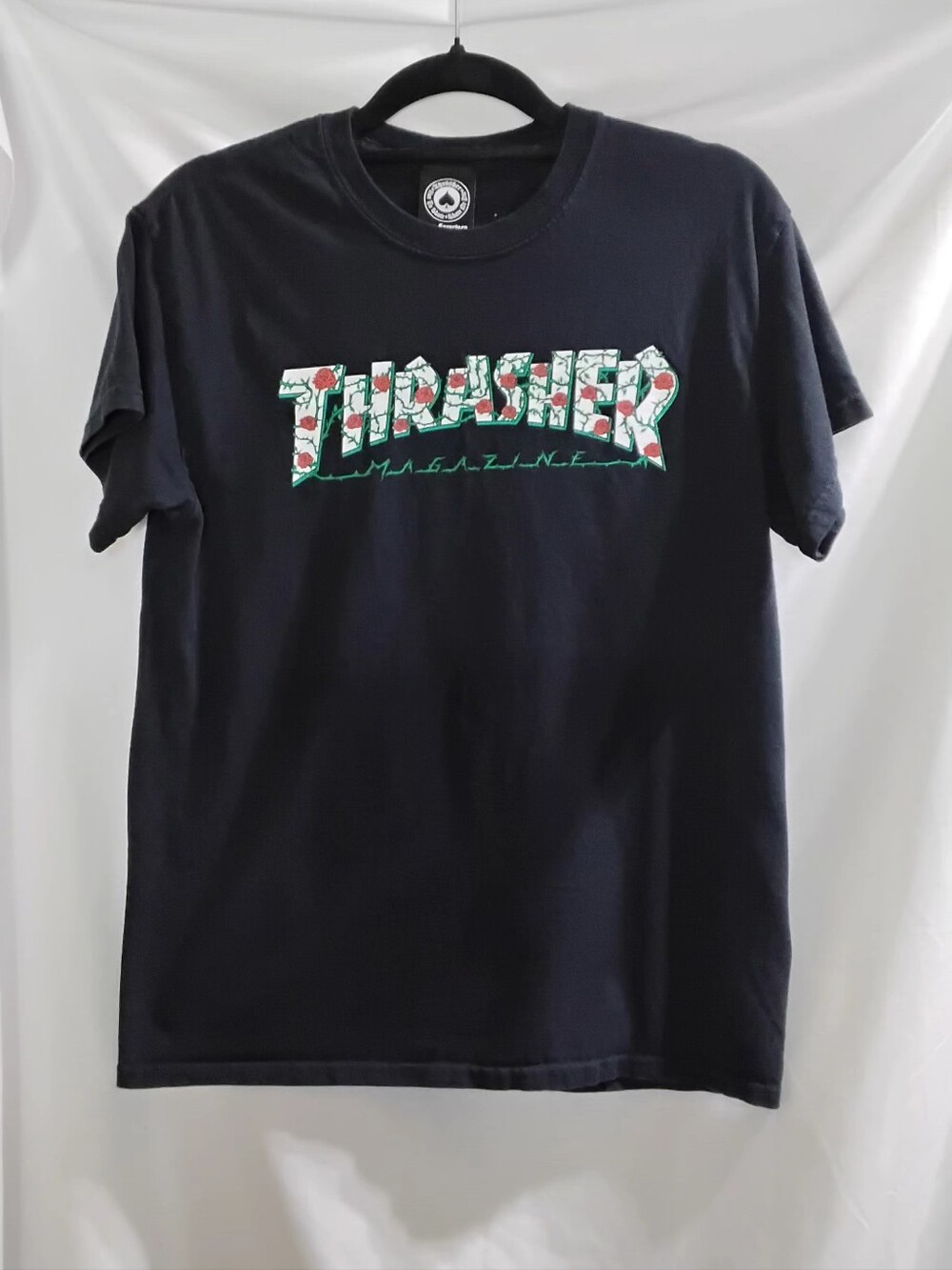Thrasher Magazine Men's M Black T-Shirt Roses Graphic Short Sleeve